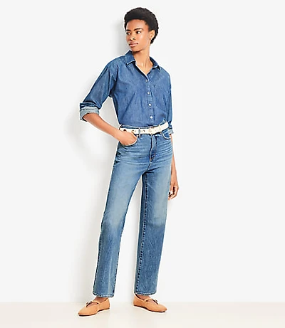 High Rise Straight Jeans Authentic Vintage Mid Wash