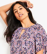 Petite Paisley Cutout Mixed Media Blouse