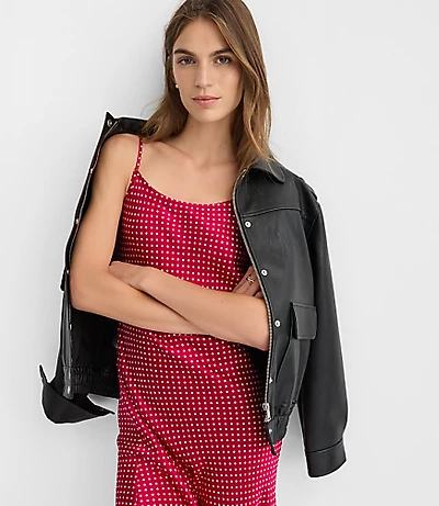Petite Dotted Satin Strappy Bias Midi Dress