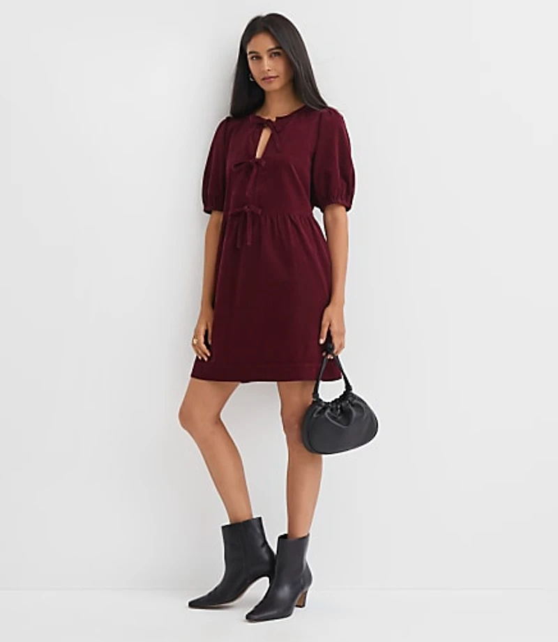 Petite Corduroy Bow Mini Pocket Dress