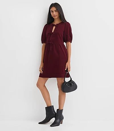 Petite Corduroy Bow Mini Pocket Dress