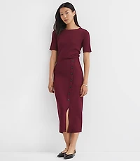 Petite Ribbed Button Trim Midi Dress
