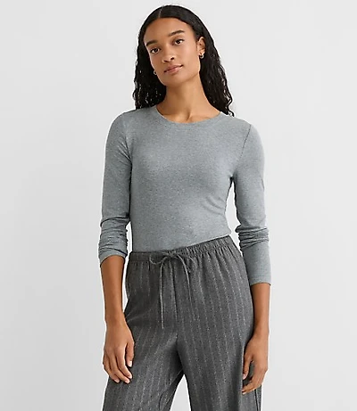 Heathered Micro Modal Crew Neck Long Sleeve Tee