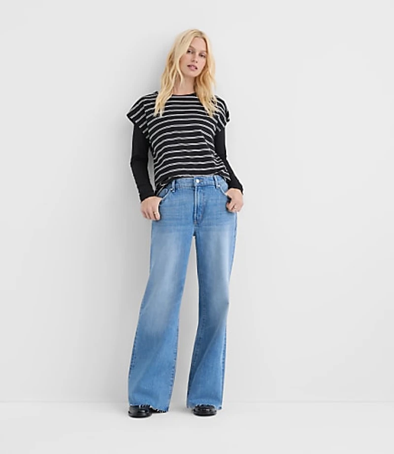 Rivete Fresh Cut Mid Rise Loose Flare Jeans Light Wash
