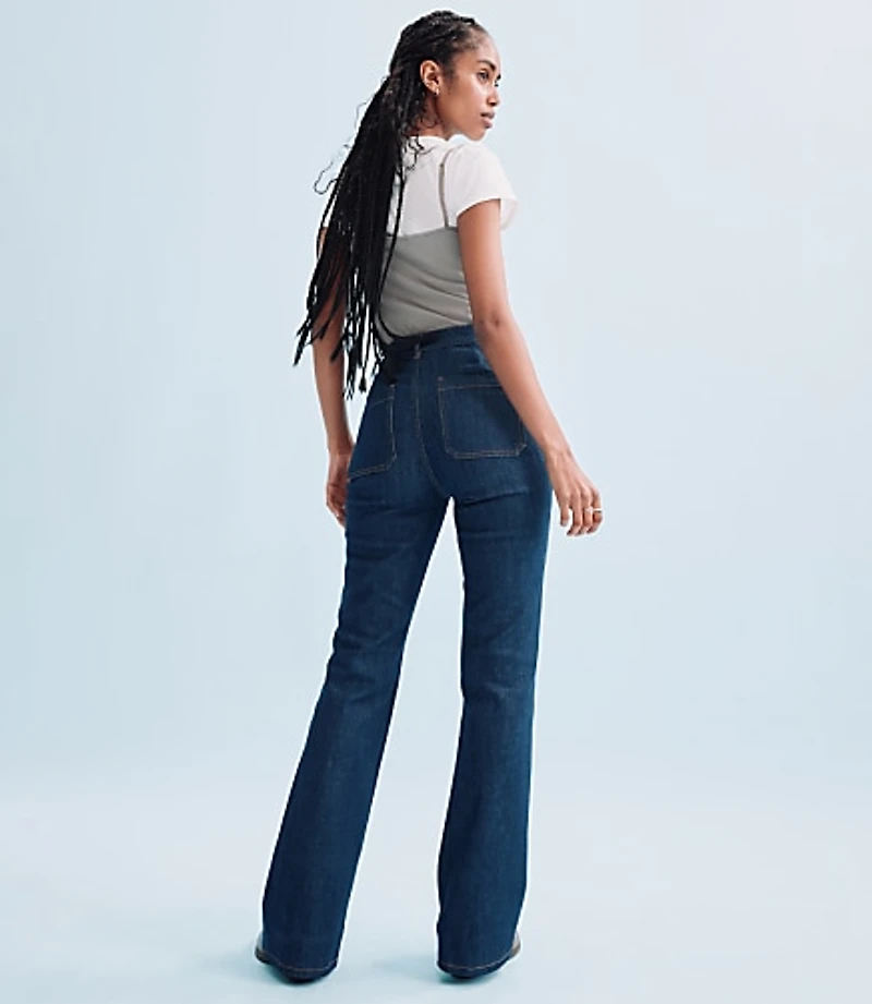 Rivete Patch Pocket High Rise Slim Flare Jeans Classic Rinse Wash