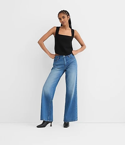Rivete Petite Mid Rise Wide Leg Jeans Vintage Dark Wash