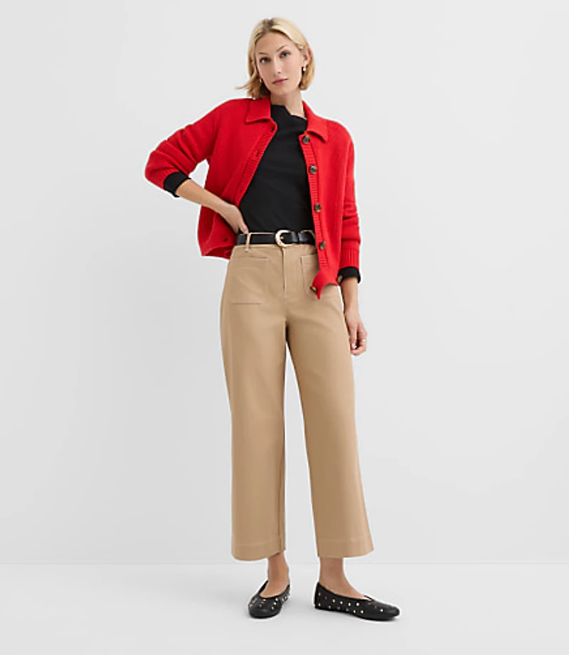 Petite Palmer Wide Leg Crop Pants Contrast Stitch