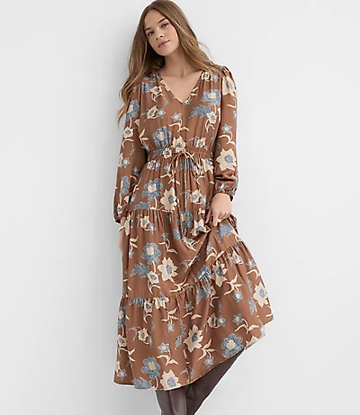 Petite Floral Smocked Tie Waist Midi Dress