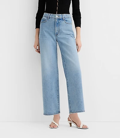 Rivete Petite Curvy High Rise Wide Leg Crop Jeans Mid Wash