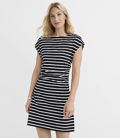 Stripe Ruched Wedge Mini Tee Dress