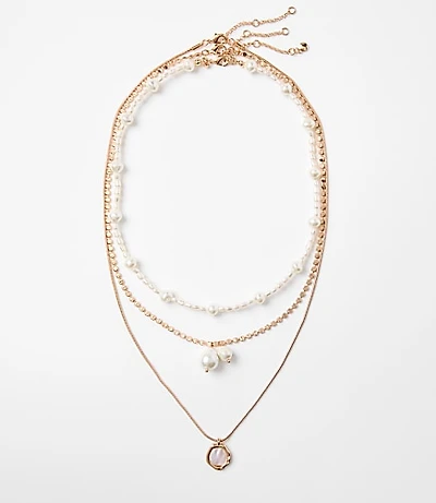 Pearlized Layered Pendant Necklace Set