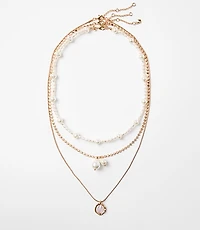 Pearlized Layered Pendant Necklace Set