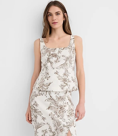 Floral Toile Seamed Linen Cotton Peplum Top
