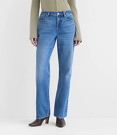 Rivete Petite Curvy Mid Rise Relaxed Straight Jeans Vintage Wash