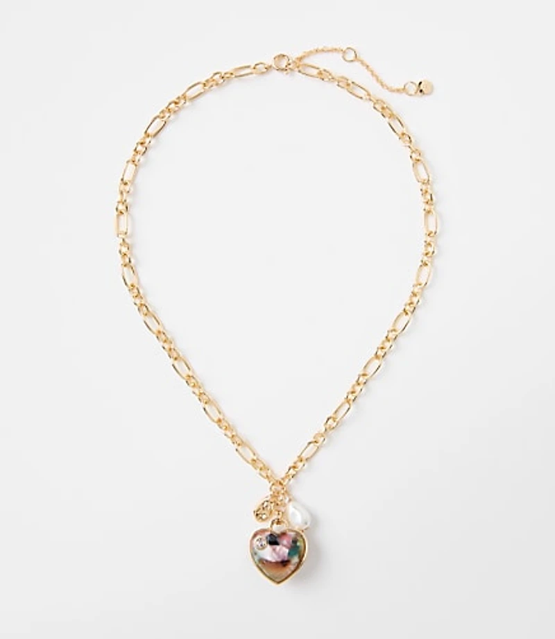 Tortoiseshell Print Puffy Heart Pendant Necklace
