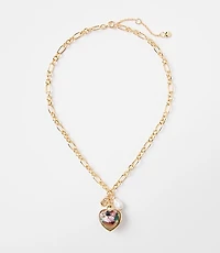 Tortoiseshell Print Puffy Heart Pendant Necklace