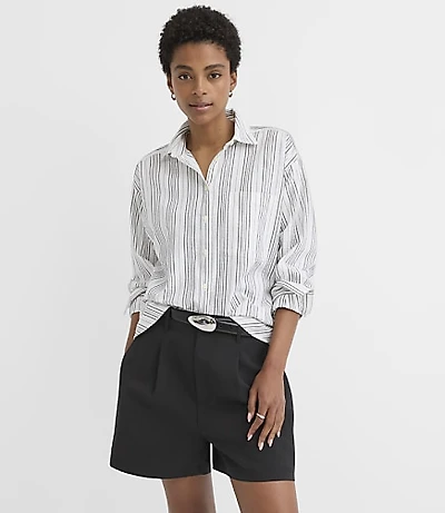 Petite Striped Everyday Oversized Pocket Shirt