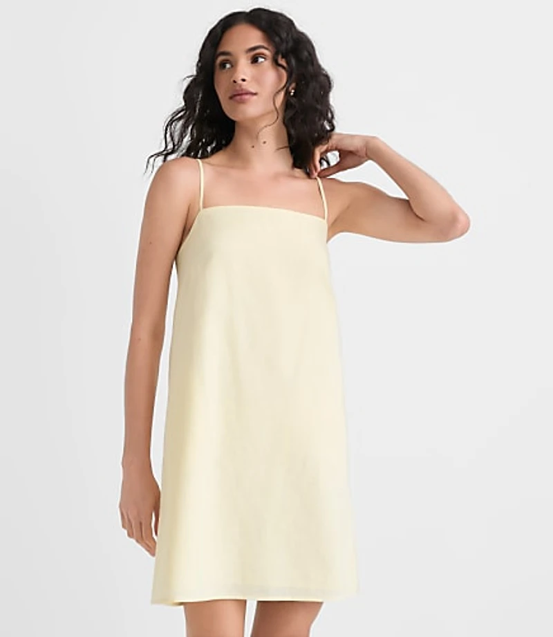 Petite Linen Cotton Strappy Mini Pocket Dress