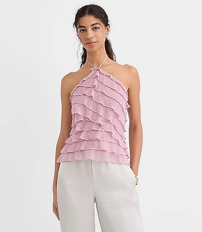 Petite Mesh Ruffle Halter Top