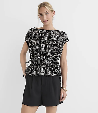 Petite Dotted Side Tie Boatneck Top