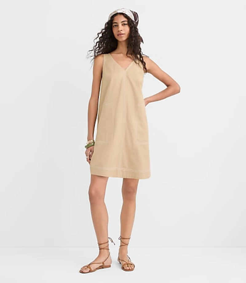 Petite Topstitched Double V Mini Pocket Dress