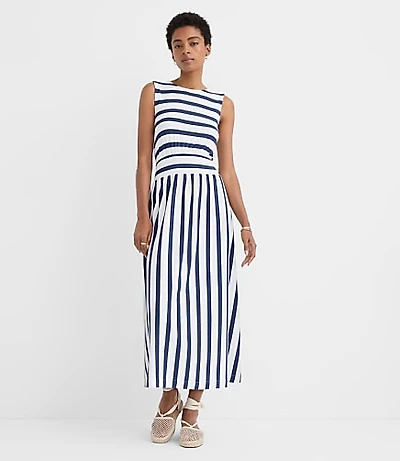 Petite Striped Cutout Back Midi Dress