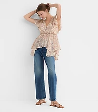 Petite Tiled Flutter Tie Waist Blouse