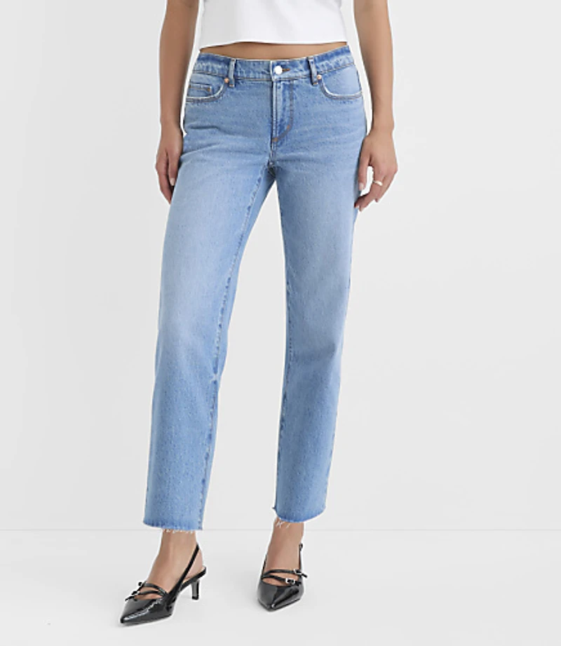 Rivete Petite Curvy Fresh Cut Low Rise Straight Jeans Medium Light Authentic Indigo