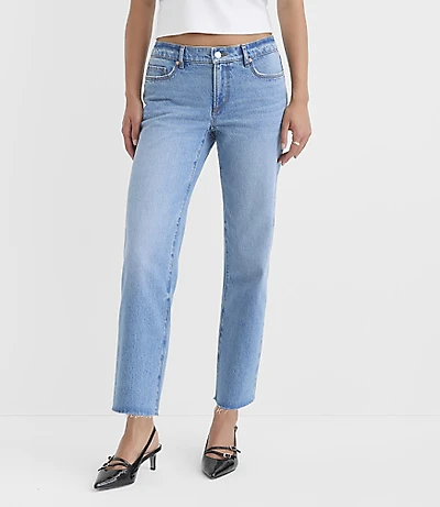 Rivete Petite Curvy Fresh Cut Low Rise Straight Jeans Medium Light Authentic Indigo
