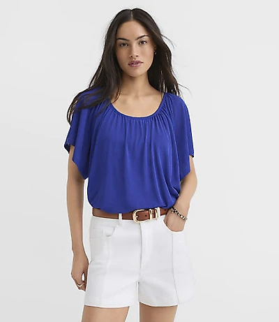 Petite Gathered Flutter Sleeve Top
