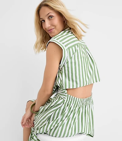 Tall Striped Poplin Cutout Back Midi Pocket Dress