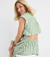Tall Striped Poplin Cutout Back Midi Pocket Dress