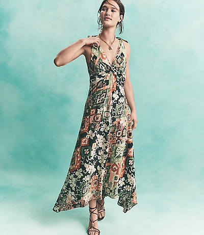 Petite Garden Ikat Twist Double V Midi Dress