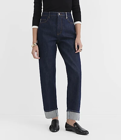 Rivete Selvedge Curvy Cuffed High Rise Straight Jeans Nova Wash
