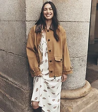 Faux Leather Trim Barn Jacket