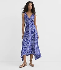 Petite Leafed Twist Double V Midi Dress