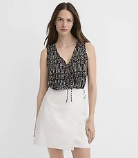 Dotted Pleated Tie V-Neck Shell