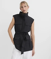 Petite Belted Funnel Neck Pocket Vest
