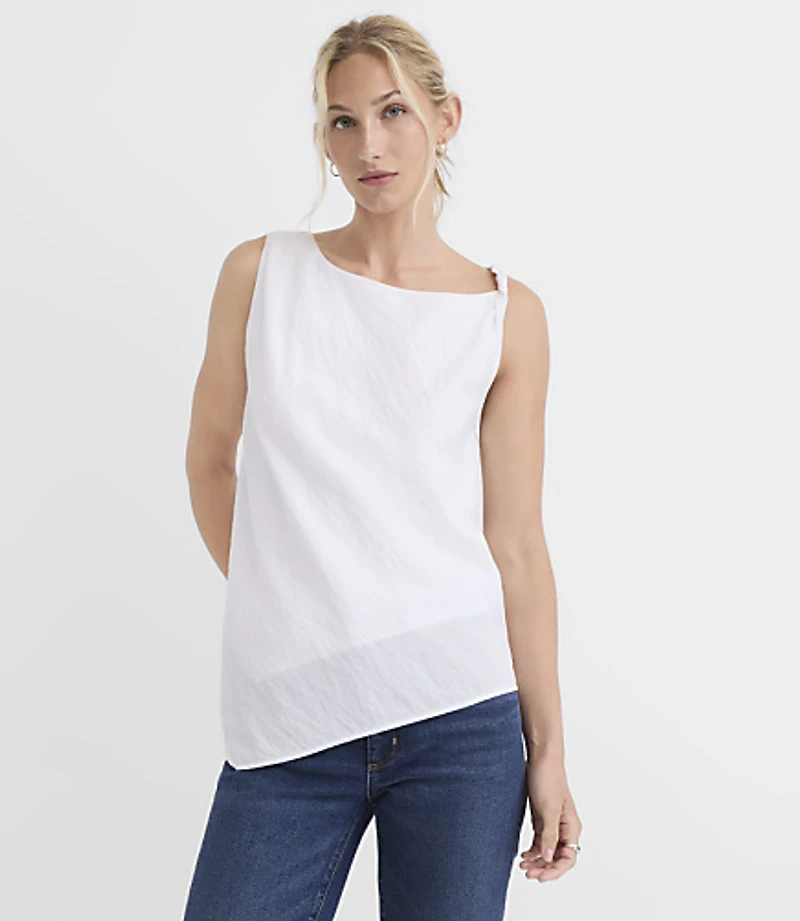 Petite Asymmetrical Twist Shoulder Top