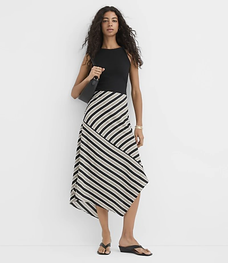 Tall Striped Asymmetrical Midi Skirt