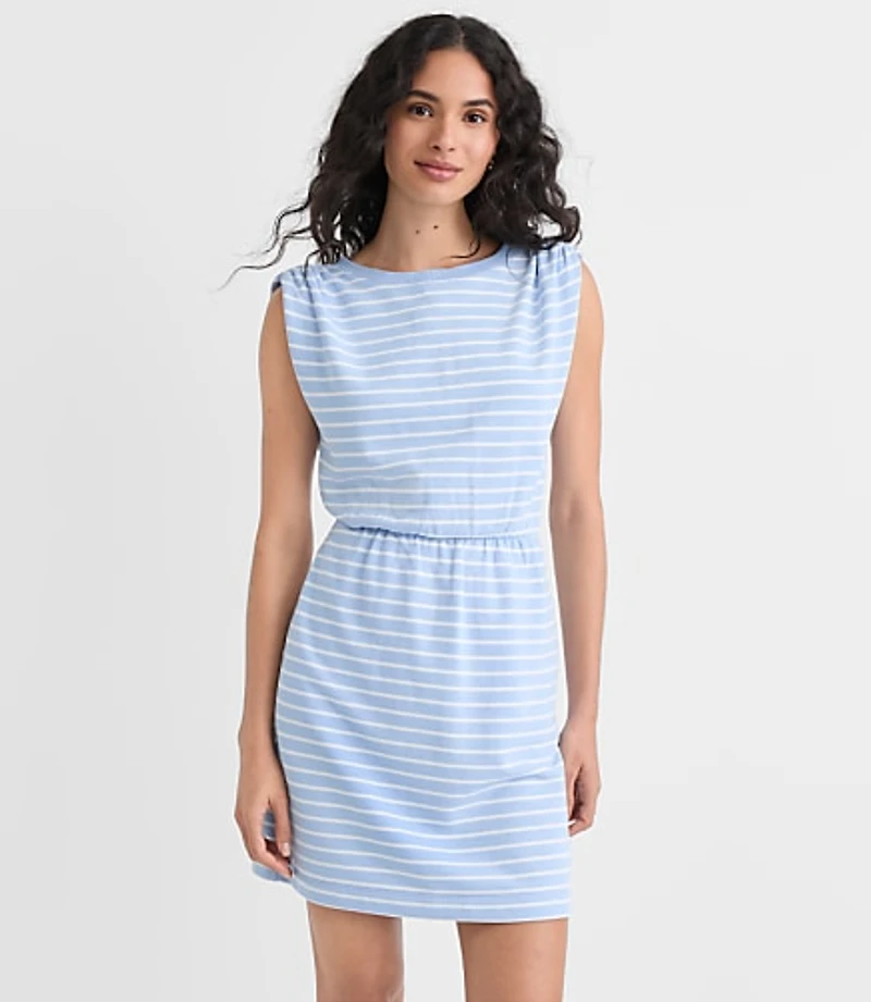 Petite Stripe Shirred Terry Mini Pocket Dress