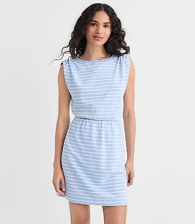 Petite Stripe Shirred Terry Mini Pocket Dress