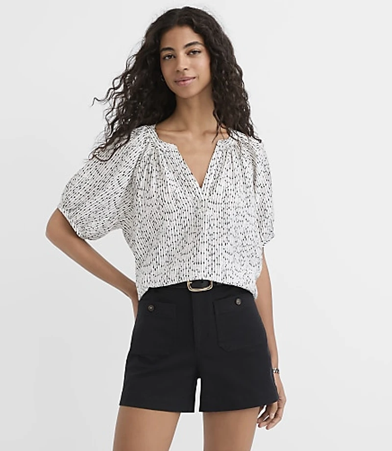 Petite Raindrop Puff Sleeve Split Neck Top