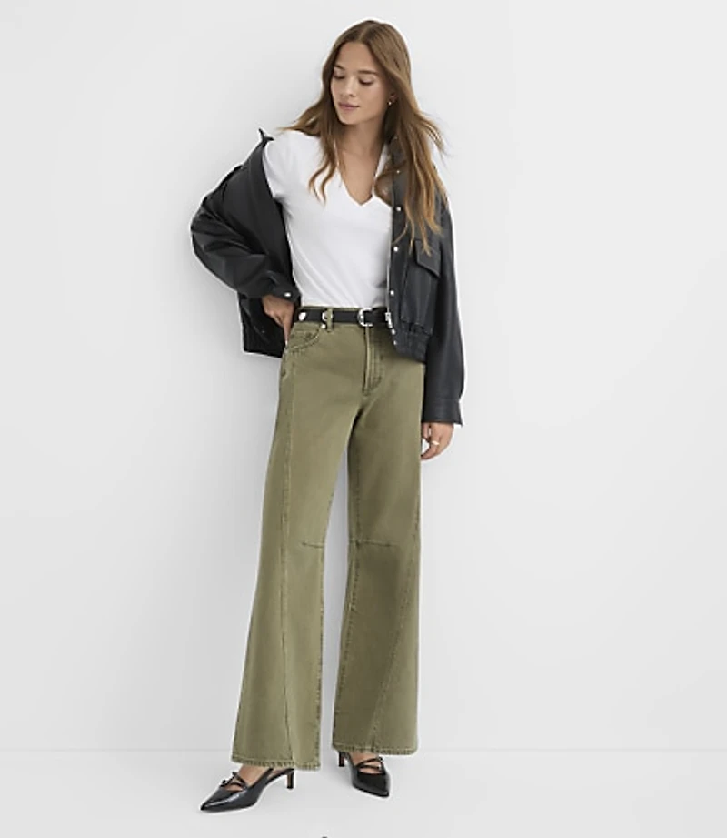 Rivete Tall Seamed Mid Rise Relaxed Flare Jeans Washed Oregano
