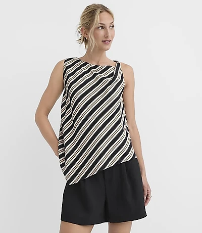 Petite Striped Asymmetrical Twist Shoulder Top