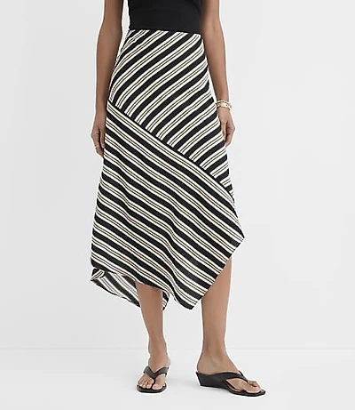 Petite Striped Asymmetrical Midi Skirt