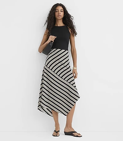 Petite Striped Asymmetrical Midi Skirt