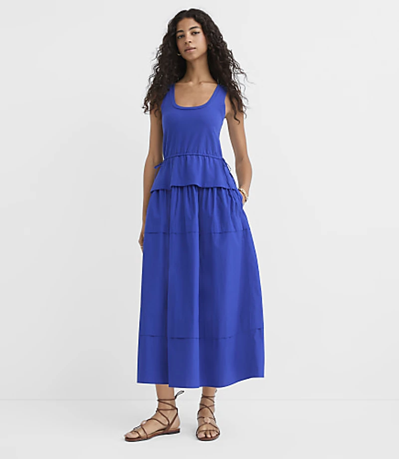 Petite Side Tie Mixed Media Midi Pocket Dress
