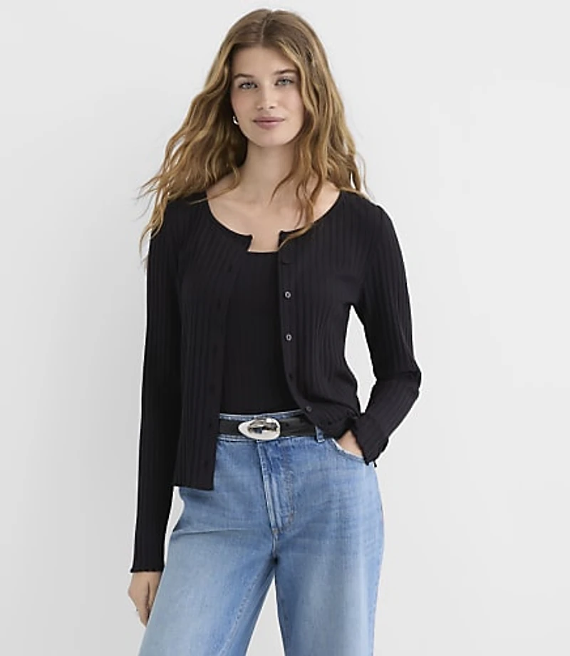 Ruffle Ribbed Cardigan