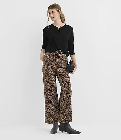 Petite Palmer Denim Wide Leg Pants Leopard Print